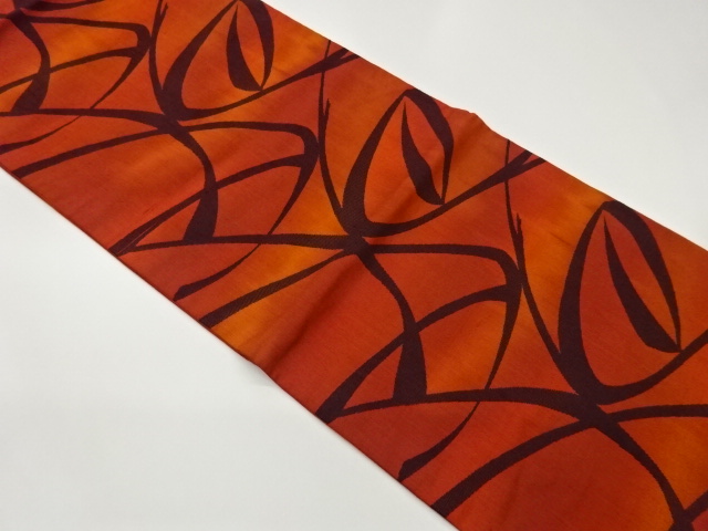 手織り紬変わり曲線模様織出し袋帯